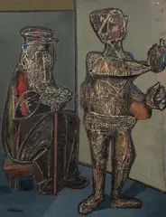 Jankel Adler, Dwie postacie, 1944, olej, płyta