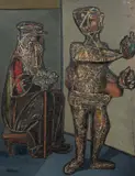 Jankel Adler, Dwie postacie, 1944, olej, płyta