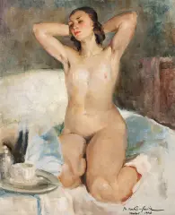 Mieczysław Serwin-Oracki, Akt na szarym tle, 1940, olej, płotno