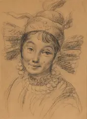 Roman Kramsztyk, Portret Janiny Karleńskiej, kredka, papier