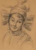 Roman Kramsztyk, Portret Janiny Karleńskiej, kredka, papier