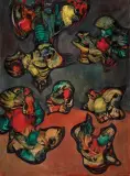 Alfred Lenica, Złożone Działanie, 1966, olej, płótno