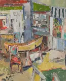 Judyta Sobel, Kompozycja z łódką, 1961, olej, płótno