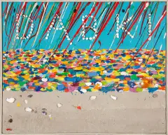 DĄBKI I, 2001/ 2008 by Piotr C. Kowalski, olej, muszle, piasek, zapalniczka, płótno, sold Mar 2014