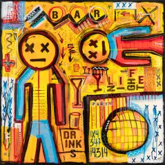 Kamil Jaczyński, Saturday Night Fever, 2020, akryl, marker, kolaż, płótno