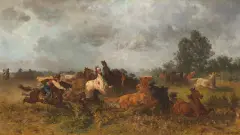 Franz Adam, Konie na puszcie, 1880, olej, płótno