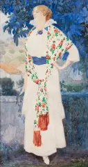 Edward Okuń, Portret żony artysty, 1916, akwarela, papier