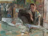Jacek Malczewski, Kobieta czuwająca przy śpiącym dziecku, olej, tempera, tektura
