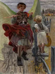 Jacek Malczewski, Anioł i pastuszek, olej, płótno