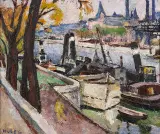 Barki na Rodanie by Mela Muter, olej, deska, sold Mar 2021