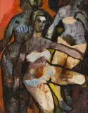 Lech Kunka, Kabaret paryski, 1952, olej, gwasz, papier, kolaż