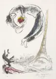 Autoportret z wieżą Eiffla by Marc Chagall, 1957, litografia barwna, sold Mar 2021