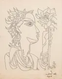 Jean Cocteau, Kobieta z dmuchawcem, 1963, tusz, papier