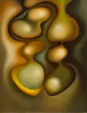 Halina Wrzeszczyńska, Konfiguracja desymetryczna średniopunktowa z cyklu: Sybstancje, 1976, olej, płótno