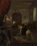Wojciech Kossak, Szkoła jazdy Stanisława Augusta Poniatowskiego, 1883 (Królewska ujeżdżalnia za czasów Stanisława Augusta), olej, płótno