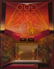 Kompozycja czerwona by Henryk Płóciennik, 1990-1991, olej, płótno, sold Jun 2021