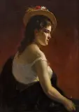 Władysław Bakałowicz, Portret młodej kobiety w kapeluszu, 2 poł. XIX w.