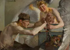 Jacek Malczewski, Jeniec i chimera, 1899 (Wyzwolenie, Niewolnik i chimera), olej, tektura