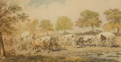 Juliusz Kossak, Wozy konne pod miastem, 1875, akwarela, papier