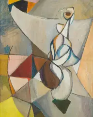 Tadeusz Kantor, Przestrzeń parasolowata i figury, ok. 1948, olej, płótno