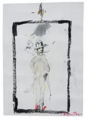 Tadeusz Kantor, Mężczyzna z papierosem, pastel suchy, flamaster, papier