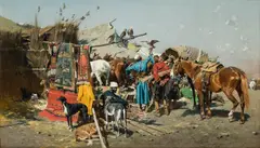 Józef Brandt, Targ na sokoły, 1888-1889 (Jarmark w Bałcie, Sokolnik), olej, plótno