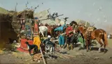 Józef Brandt, Targ na sokoły, 1888-1889 (Jarmark w Bałcie, Sokolnik), olej, plótno