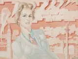 Stanisław Szukalski, Portret Zofii Jordanowskiej, ok. 1953, ołówek, akwarela, tusz, papier