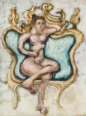 Księżniczka, 1967 (La Princesse) by Jan Lebensztejn, ołówek, długopis, akwarela, gwasz, papier naklejony na płótno, sold Dec 2021