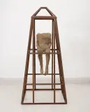 Mała postać w Żelaznym Domu by Magdalena Abakanowicz, 1989-1990, płótno, żywica, żelazo, sold Dec 2021