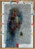 Andrzej Bednarczyk, Sen minotaura III, 2021, druk cyfrowy, akwarela, pastel, ołówek, papier, drewno