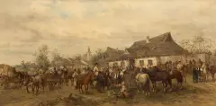 Ludwik Gędłek, Koński targ na przedmieściach, 1881, olej, płótno