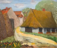 Michel Kikoine, Widok na wieś, 1948, olej, płótno