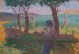 Zbigniew Pronaszko, Pejzaż z grajkiem, 1909, olej, tektura
