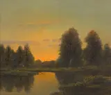 Wiktor Korecki, Zachód słońca nad jeziorem, olej, płótno, płyta