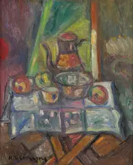 Martwa natura z dzbankiem by Pinchus Krémègne, olej, płótno, sold Mar 2022