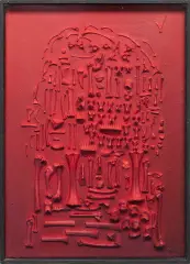 Jonasz Stern, Ślady, tempera, akryl, kolaż, płótno