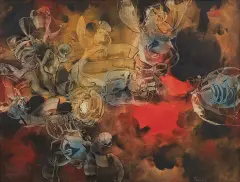 Ułuda mitu by Alfred Lenica, 1964, olej, płótno, sold May 2022