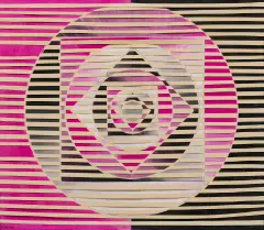 Halina Wrzeszczyńska, Cień koła - kwadratu, 1968, technika własna - przeplatana, tempera, akwarela, papier