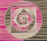 Halina Wrzeszczyńska, Cień koła - kwadratu, 1968, technika własna - przeplatana, tempera, akwarela, papier