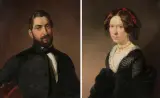 Kornel Szlegiel, Portret mężczyzny, ok. 1860 / Portret kobiety, ok. 1860, (1) olej, płótno dublowane, 69,5 x 57 cm, sygn. l. śr.: Korneli Szlegiel (2) olej, płótno, 70 x 56,5 cm, sygn. u dołu: Korneli
