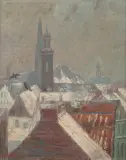 Włodzimierz Błocki, Dachy miasta zimą, ok. 1912, olej, płótno