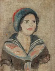 Tadeusz Makowski, Dziewczyna w sukience z marynarskim kołnierzem, ok. 1919, olej, płótno