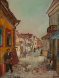 Emil Krcha, Ulica w Krzemieńcu, ok. 1935, olej, tektura