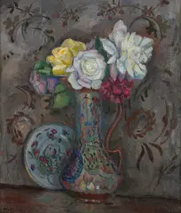 Emil Krcha, Białe róże, 1942, olej, płótno