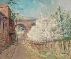 Jan Rubczak, Kwitnąca jabłoń, 1918, olej, płótno