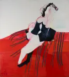 Teresa Pągowska, Siedząca, 1970, technika mieszana, płótno