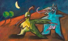 Paweł Kowalewski, Mężczyzna pies, kobieta żmija, 1987, olej, płótno