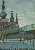 Cerkiew by Nikifor Krynicki, ołówek, akwarela, gwasz, papier, sold Dec 2022