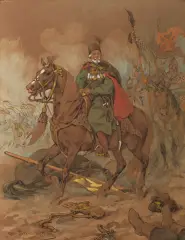 Stanisław Żółkiewski, hetman wielki koronny by Juliusz Kossak, 1885, akwarela, papier, sold Mar 2023